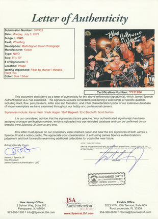 Hulk Hogan, Kevin Nash, Buff Bagwell, Konnan, Eric Bischoff multi-signed 8x10 Photo (w/ JSA)