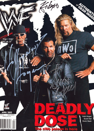 Hulk Hogan, Kevin Nash & Scott Hall triple signed WWF Magazine April 2002