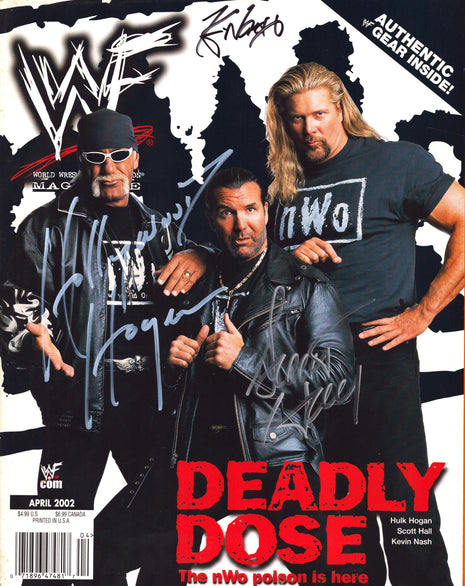 Hulk Hogan, Kevin Nash & Scott Hall triple signed WWF Magazine April 2002