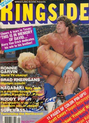 Kerry Von Erich & Ric Flair dual signed Magazine Cover (w/ Beckett)