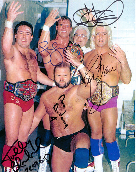 Lex Luger, Ric Flair, Arn Anderson, Tully Blanchard & JJ Dillon multi-signed 8x10 Photo