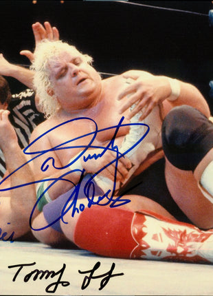 Dusty Rhodes, Tommy Young & Ric Flair triple signed 8x10 Photo