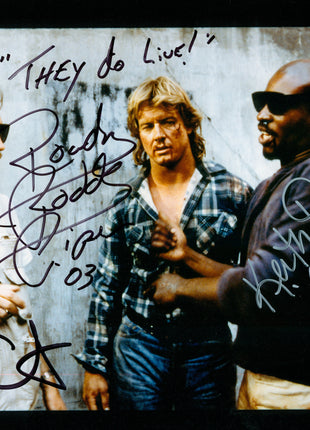 Roddy Piper, Keith David & John Carpenter (They Live) triple signed 8x10 Photo