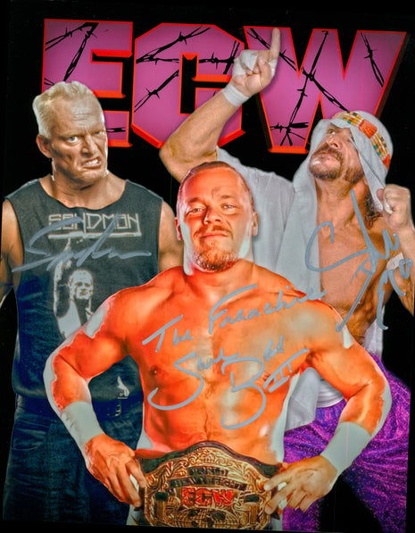 Sandman, Shane Douglas & Sabu triple signed 8x10 Photo