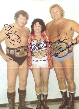 Nick Bockwinkel, Fabulous Moolah & Harley Race triple signed 11x14 Photo