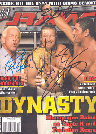 Ric Flair, Triple H & Batista triple signed WWE Raw Magazine November 2004