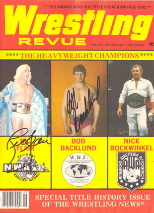 Ric Flair & Bob Backlund dual signed Wrestling Revue Magazine September 1982