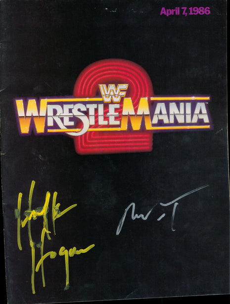 Mr T & Hulk Hogan dual signed WWF WrestleMania 2 Program (w/ Beckett) *SMEARED*