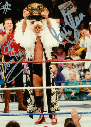 Ric Flair, The Mountie & Ted DiBiase triple signed 8x10 Photo (w/ JSA)