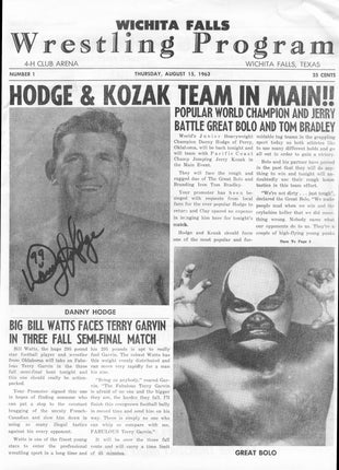 Danny Hodge signed Wichita Falls Wrestling Program August 15 1963