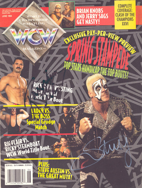 Sting & Rick Rude dual signed WCW Magazine June 1994