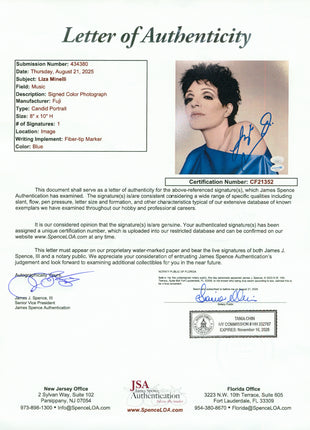 Liza Minelli signed 8x10 Photo (w/ JSA)