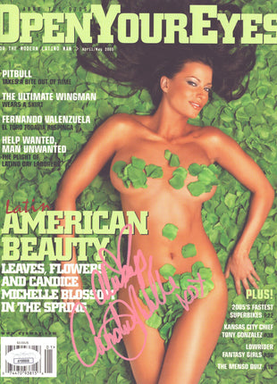 Candice Michelle signed Open Your Eyes Magazine April/May 2005 (w/ JSA) *PINK PAINT*