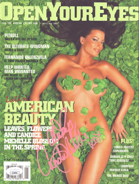 Candice Michelle signed Open Your Eyes Magazine April/May 2005 (w/ JSA) *PINK PAINT*