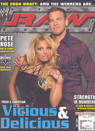 Trish Stratus & Christian dual signed WWE RAW Magazine May 2004 (w/ JSA)