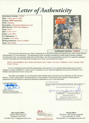 Vince McMahon, Steve Austin & others multi-signed WWF Raw Magazine June 1999 (w/ JSA)