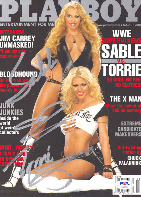 Sable & Torrie Wilson dual signed Playboy Magazine March 2004 (w/ PSA) *SILVER PAINT*