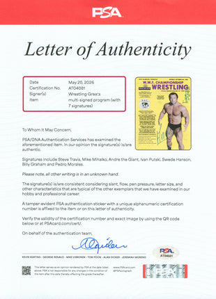 Andre The Giant & others multi-signed WWF Championship Wrestling Program (w/ PSA)