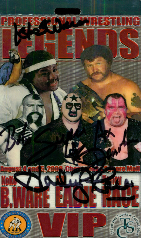 Koko B Ware, Harley Race, Ax, Masked Superstar multi-signed VIP Badge