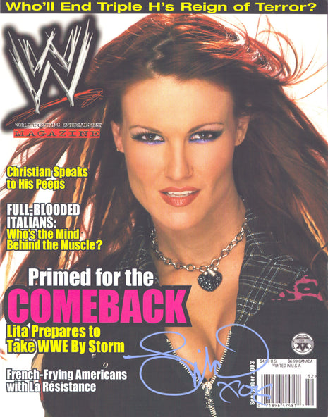 Lita signed WWE Magazine September 2003 *PURPLE PAINT*
