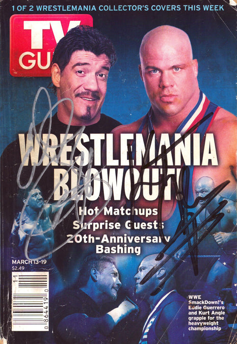 Eddie Guerrero & Kurt Angle dual signed TV Guide March 2004