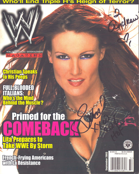 Lita signed WWE Magazine September 2003 *BLACK SHARPIE*