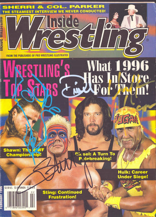 Sting, Hulk Hogan, Diesel & Shawn Michaels multi-signed Inside Wrestling Magazine February 1996