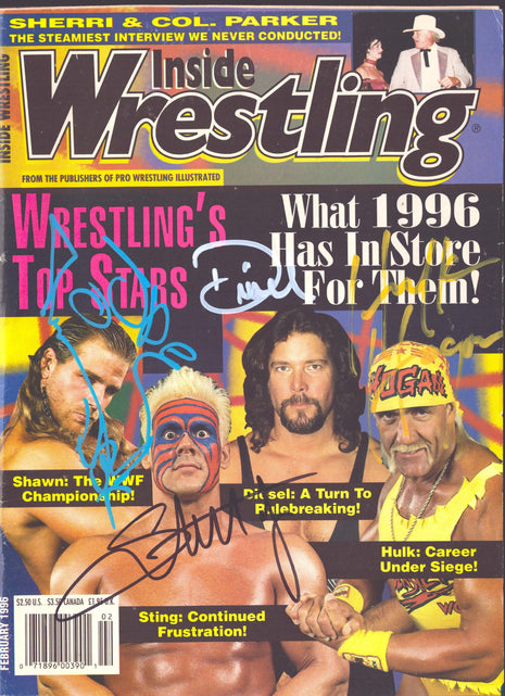 Sting, Hulk Hogan, Diesel & Shawn Michaels multi-signed Inside Wrestling Magazine February 1996
