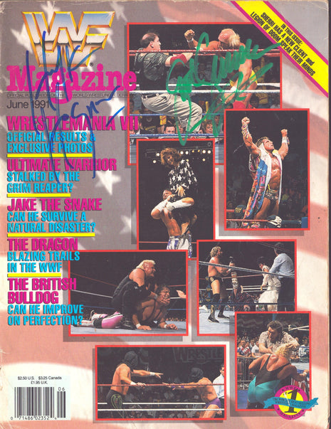 Hulk Hogan & Sgt Slaughter dual signed WWF Magazine June 1991