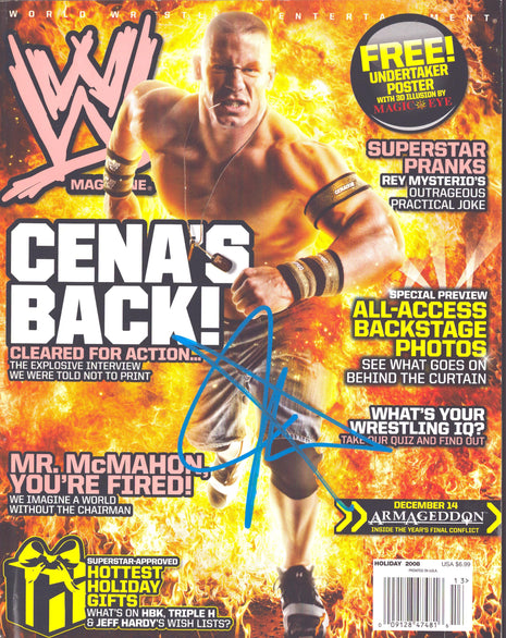 John Cena signed WWE Magazine Holiday 2008 *BLUE PAINT*