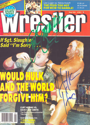 Hulk Hogan & Sgt Slaughter dual signed Wrestler Magazine August 1991