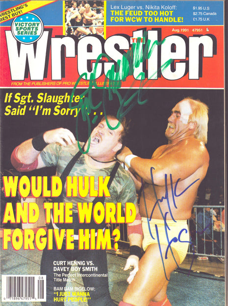 Hulk Hogan & Sgt Slaughter dual signed Wrestler Magazine August 1991