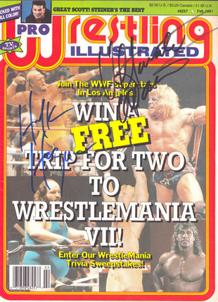 Hulk Hogan & Ultimate Warrior dual signed Pro Wrestling Magazine February 1991