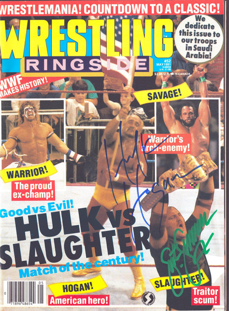 Hulk Hogan & Sgt Slaughter dual signed Wrestling Ringside Magazine May 1991