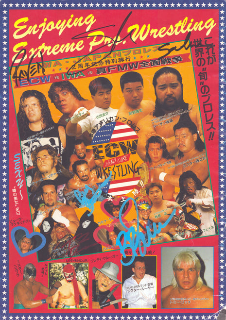 Raven, Sabu, Sandman, Perry Saturn, Tommy Dreamer & Bubba Dudley Multi signed ECW vs IWA Japanese Event Program