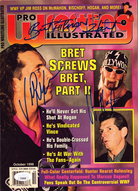 Bret Hart, Vince Mcmahon & Hulk Hogan triple signed Pro Wrestling Illustrated Magazine October 1998 (w/ JSA)
