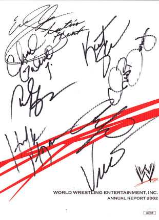 Eight superstars multi-signed 2002 WWE Annual Report (w/ JSA)