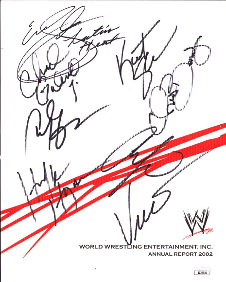 Eight superstars multi-signed 2002 WWE Annual Report (w/ JSA)