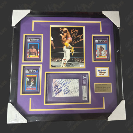 Macho Man Randy Savage & Ricky Steamboat dual signed WrestleMania 3 Framed Plaque (w/ Beckett & JSA)