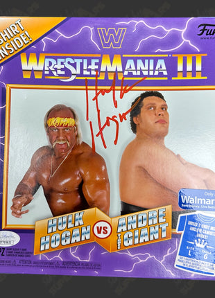 Hulk Hogan signed Funko WrestleMania III Box with Tshirt (w/ JSA)