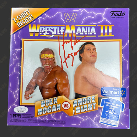Hulk Hogan signed Funko WrestleMania III Box with Tshirt (w/ JSA)