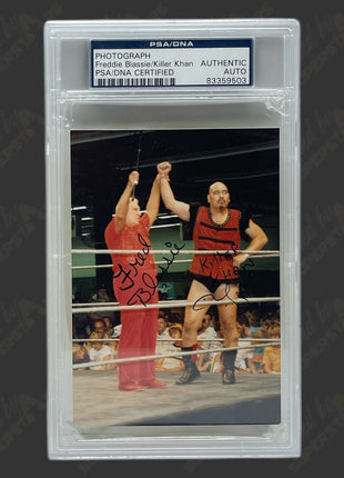 Freddie Blassie & Killer Khan dual signed 3.5x5 Photo (w/ PSA)