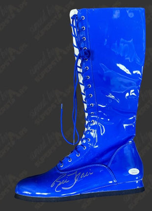 Bob Backlund & Ric Flair dual signed Blue Wrestling Boot (w/ JSA)