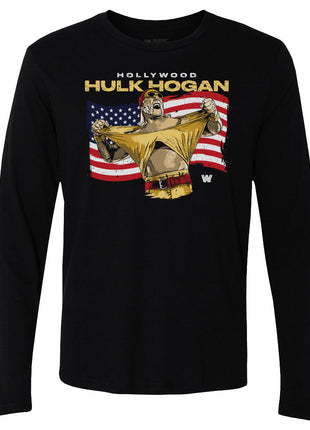 Hulk Hogan Hollywood Flag Men's WWE Long Sleeve T-Shirt