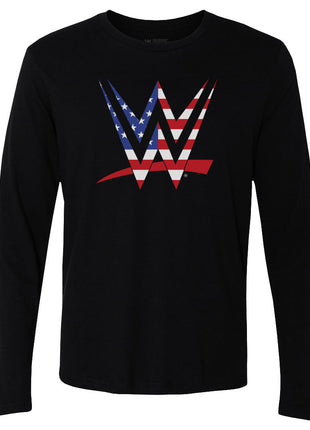 WWE Logo American Flag Men's WWE Long Sleeve T-Shirt