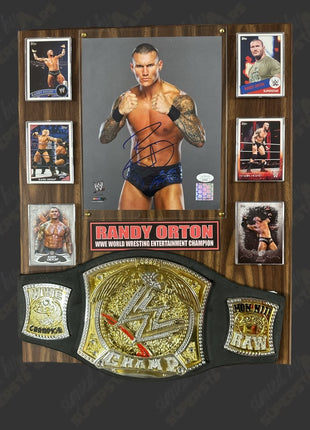 Randy Orton signed Wood Plaque with Belt (w/ JSA)