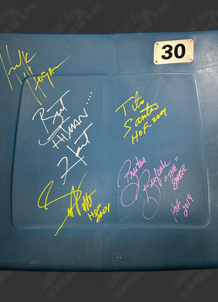 Hulk Hogan, Bret Hart, Greg Valentine, Brutus Beefcake & Tito Santana multi-signed Pontiac Silverdome Chairback ~ WrestleMania 3 Location (w/ Beckett)