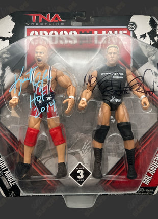 Kurt Angle & Ken Anderson dual signed TNA Cross the Line Action Figure 2pack