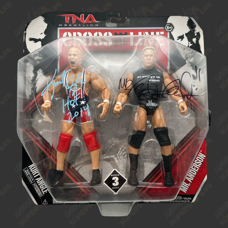 Kurt Angle & Ken Anderson dual signed TNA Cross the Line Action Figure 2pack