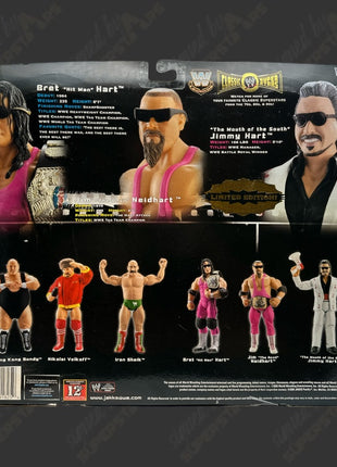 Bret Hart, Jim Neidhart & Jimmy Hart triple signed WWE Jakks Classic Superstars Action Figure